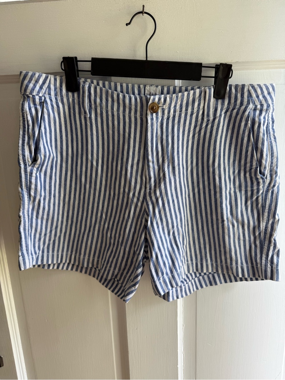 Striped Blue and White Women’s Linen-Blend Shorts